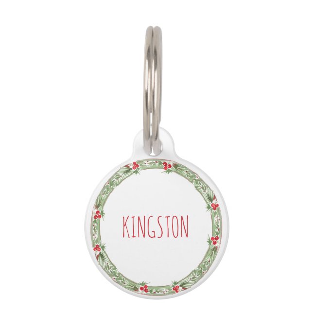 Placa Para Mascotas Navidades Holiday Wreath Mascota Nombre teléfono A (Anverso)