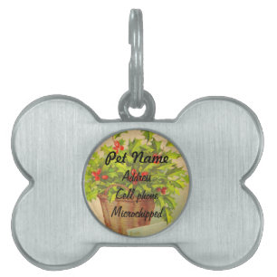 Placa Para Mascotas Navidades Holly Pet Tag