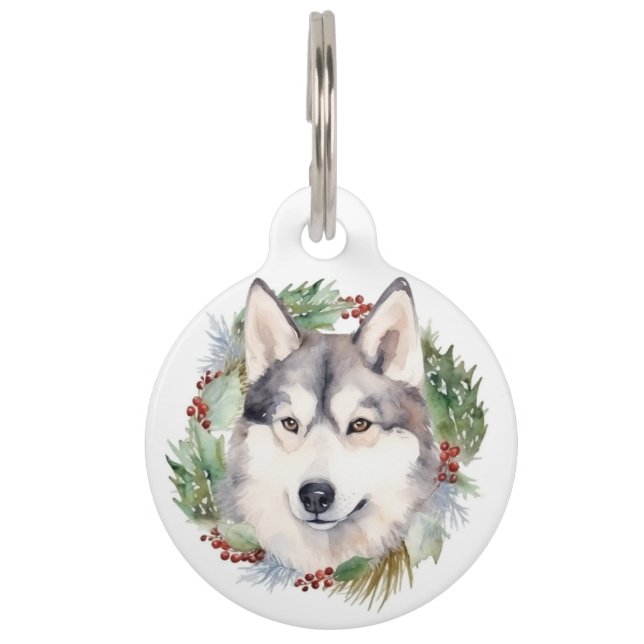Placa Para Mascotas Navidades Husky siberianos de corona festividad (Anverso)