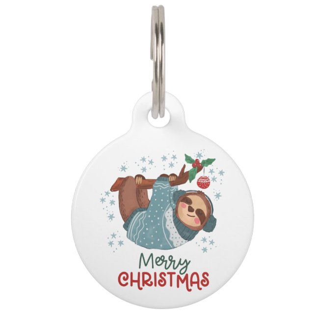 Placa Para Mascotas Navidades Lazy Sloth Personalizados (Anverso)