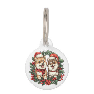 Placa Para Mascotas Navidades Perros Pomerania Mistletoe Wreath