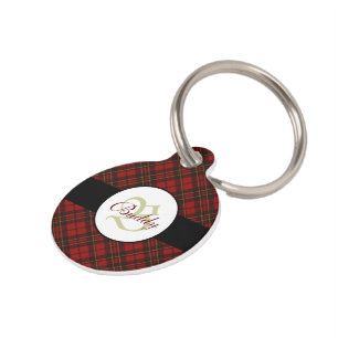 Placa Para Mascotas Navidades rojos tartán chapan patrón invernal Mono