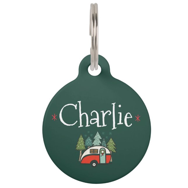 Placa Para Mascotas Navidades rusos personalizados acampando en rojo y (Anverso)