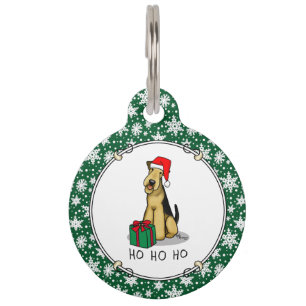 Placa Para Mascotas Navidades Santa Airedale Terrier HO HO Cute