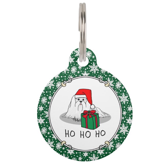 Placa Para Mascotas Navidades Santa Hat Perro maltés Cute gracioso (Anverso)