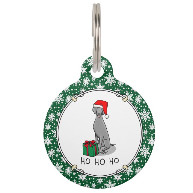 Placa Para Mascotas Navidades Santa Hat Weimaraner Dog (gris 1) Cute (Anverso)