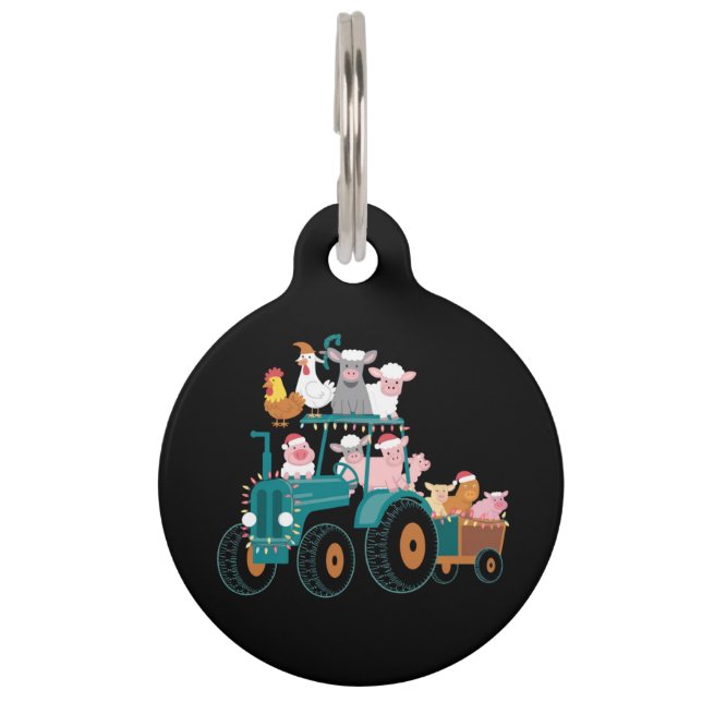 Placa Para Mascotas Navidades Tractor Farm Funny Holiday (Anverso)