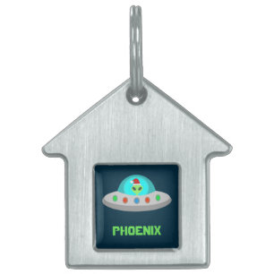 Placa Para Mascotas Navidades UFO Ho Ho Alien Personalizado de platill