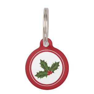 Placa Para Mascotas Navidades verdes Holly Plantan Ilustracion con roj