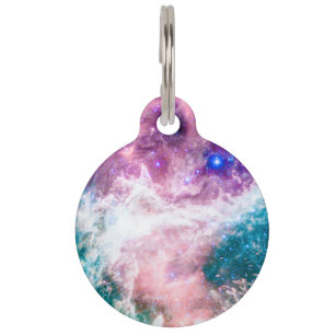 Placa Para Mascotas Nebulosa moderna de la galaxia rosada colorida de