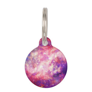Placa Para Mascotas Nebulosa rosada y azul colorida de la galaxia
