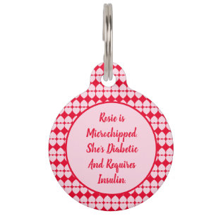 Placa Para Mascotas Necesidades Diabéticas O Especiales Rosadas Person
