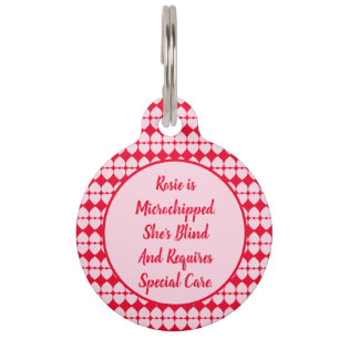 Placa Para Mascotas Necesidades especiales para ciegos rosas personali