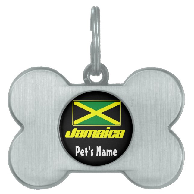 Placa Para Mascotas Negro con la bandera de Jamaica (Frente)