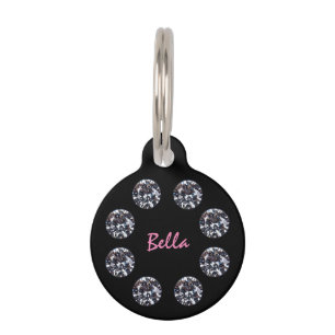 Placa Para Mascotas Negro y rosa decorados con diamantes
