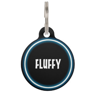 Placa Para Mascotas neón azul personalizable