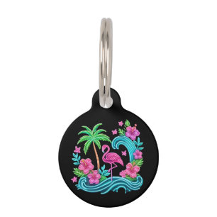 Placa Para Mascotas Neon Flamingo Tropical
