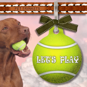 Placa Para Mascotas Neon Green Juguemos a la pelota de tenis