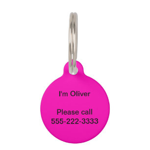 Placa Para Mascotas Neon Pink Solid Color Personalizar It