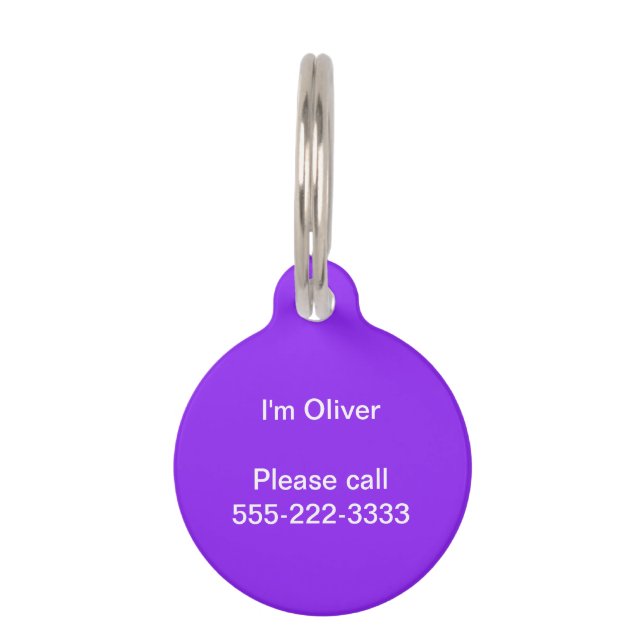 Placa Para Mascotas Neon Purple Solid Color Personalizar It (Anverso)