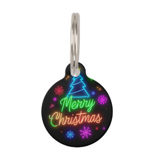Placa Para Mascotas Neón Resplandeciente Navidad – Diseño de Vacacione
