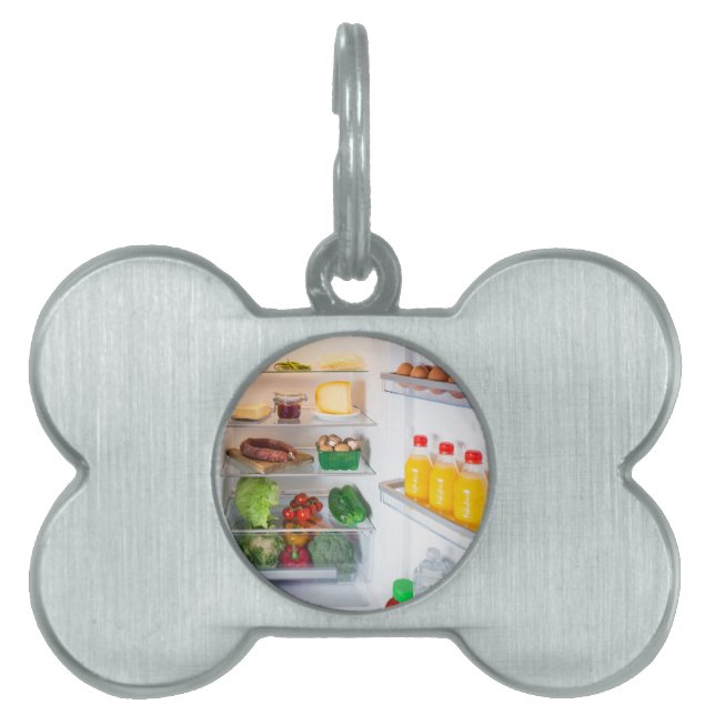Placa Para Mascotas Nevera abierta llena de comida (Frente)