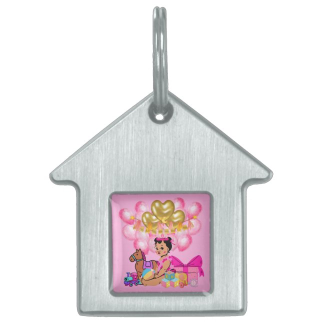 Placa Para Mascotas Niña bebé de rosa (Frente)