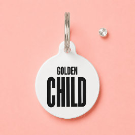 Placa Para Mascotas Niño Dorado Divertido Blanco Nombre Personalizado