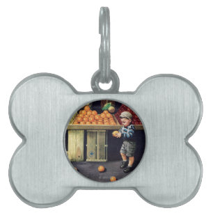 Placa Para Mascotas Niño y naranjas