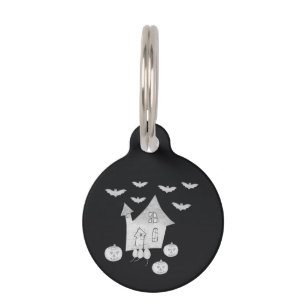 Placa Para Mascotas Noche de Halloween con Casa Embrujada, Murciélagos
