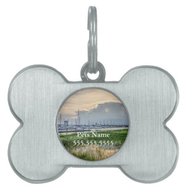 Placa Para Mascotas Noche En El Puerto De Charleston (Frente)