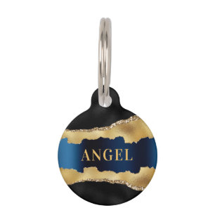 Placa Para Mascotas Nombra purpurina de oro azul marino negro agante d