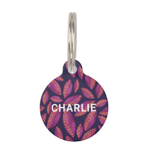 Placa Para Mascotas Nombran las hojas de otoño púrpura personalizadas