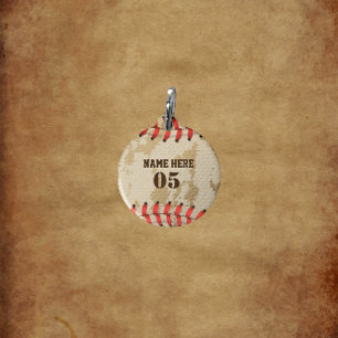 Placa Para Mascotas Nombre de béisbol vintage personalizado número ret