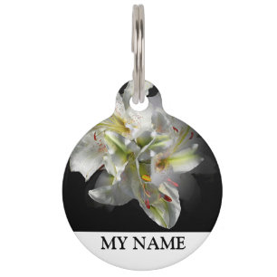 Placa Para Mascotas Nombre de Fantasía y Mascotas de Lilies Blancos