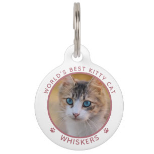 Placa Para Mascotas Nombre de foto de gato lindo con huellas de patas