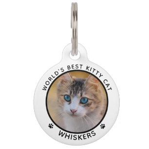 Placa Para Mascotas Nombre de foto de gato lindo Huellas de patas Pers