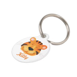 Placa Para Mascotas Nombre de gato tigre pintado y detalles etiqueta m