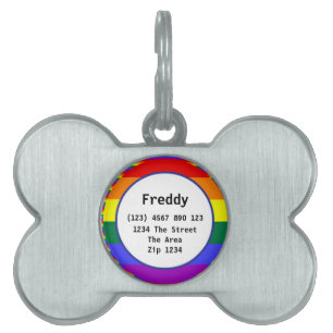 Placa Para Mascotas Nombre de identificación de la bandera arcoiris de