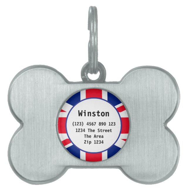 Placa Para Mascotas Nombre de identificación de la bandera británica d (Frente)