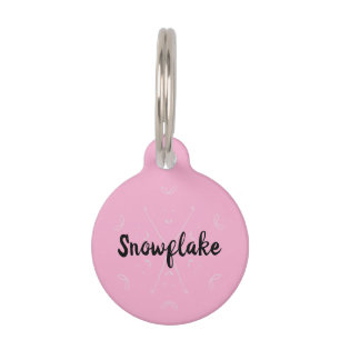 Placa Para Mascotas nombre de invierno rosa copo de nieve