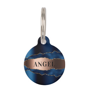 Placa Para Mascotas Nombre de mármol de ágata metalizado de rosa azul
