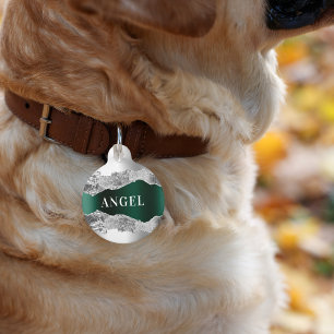 Placa Para Mascotas Nombre de mármol metalizado verde esmeralda platea