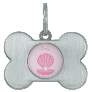 Placa Para Mascotas Nombre de mascota de concha de ostra y perla de be