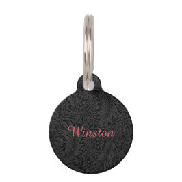 Placa Para Mascotas Nombre de Mascota Personalizado Botánico Negro Esc
