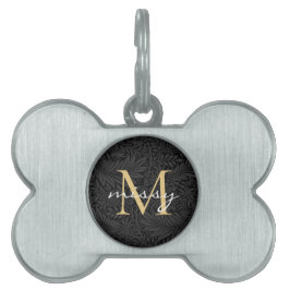 Placa Para Mascotas Nombre de Mascota Personalizado Botánico Negro Scr