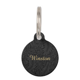 Placa Para Mascotas Nombre de Mascota Personalizado Botánico Negro Scr