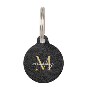 Placa Para Mascotas Nombre de Mascota Personalizado Botánico Negro Scr