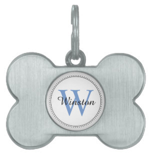 Placa Para Mascotas Nombre de Mascota Personalizado Monograma Azul Bla