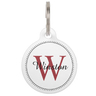 Placa Para Mascotas Nombre de Mascota Personalizado Monograma Rojo Bla